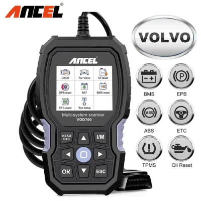 Ancel VOD700 OBD2 Scanner para Volvo Car Code Reader Diagnostic Scan Tool ABS Bleeding Injector Oil etc BMS Epb TPMS DPF Reset